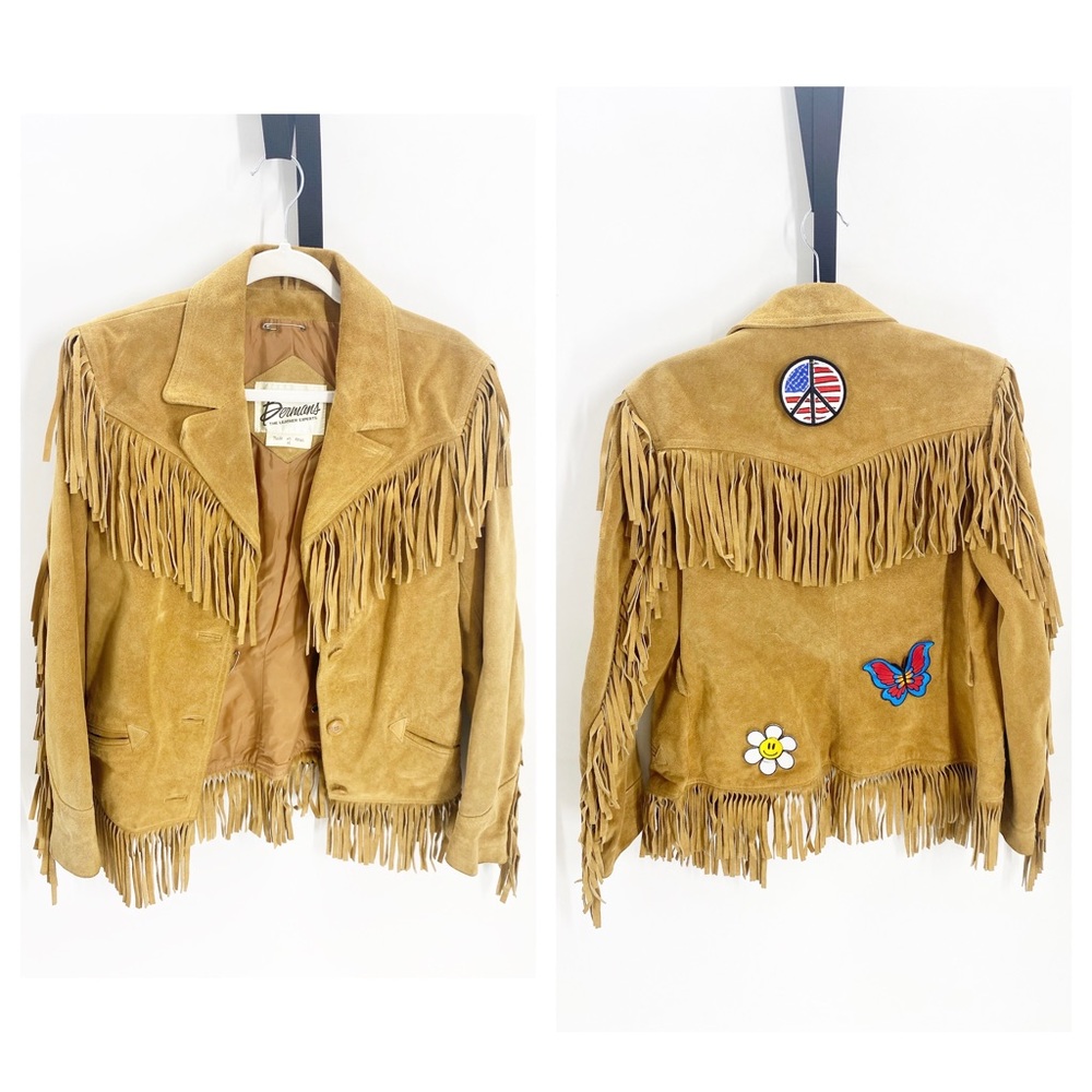 Bermans Vintage Suede Fringe Coat 70s Sz 14 - Picture 1 of 4